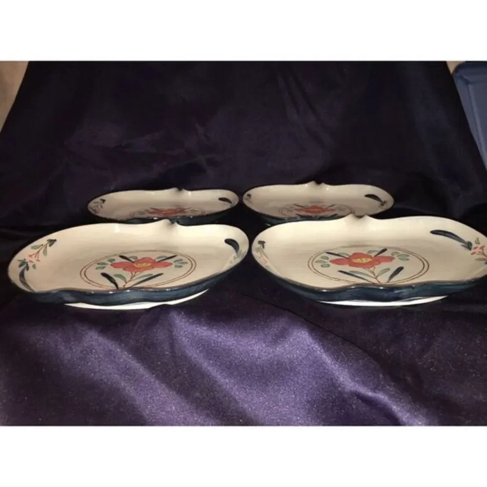 Neiman Marcus Japan Porcelain Apple Shape‎ Plate Set Hand Painted Floral Ceramic